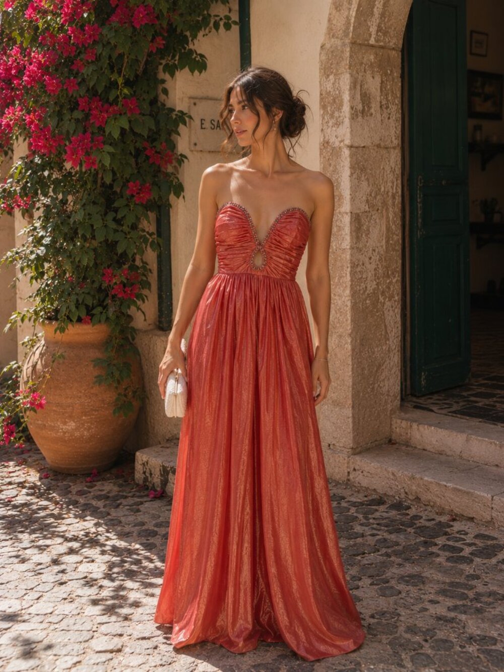 Liv Foster Metallic Poplin Sleeveless A Line Gown Rust Size 6 NWT Wedding Prom